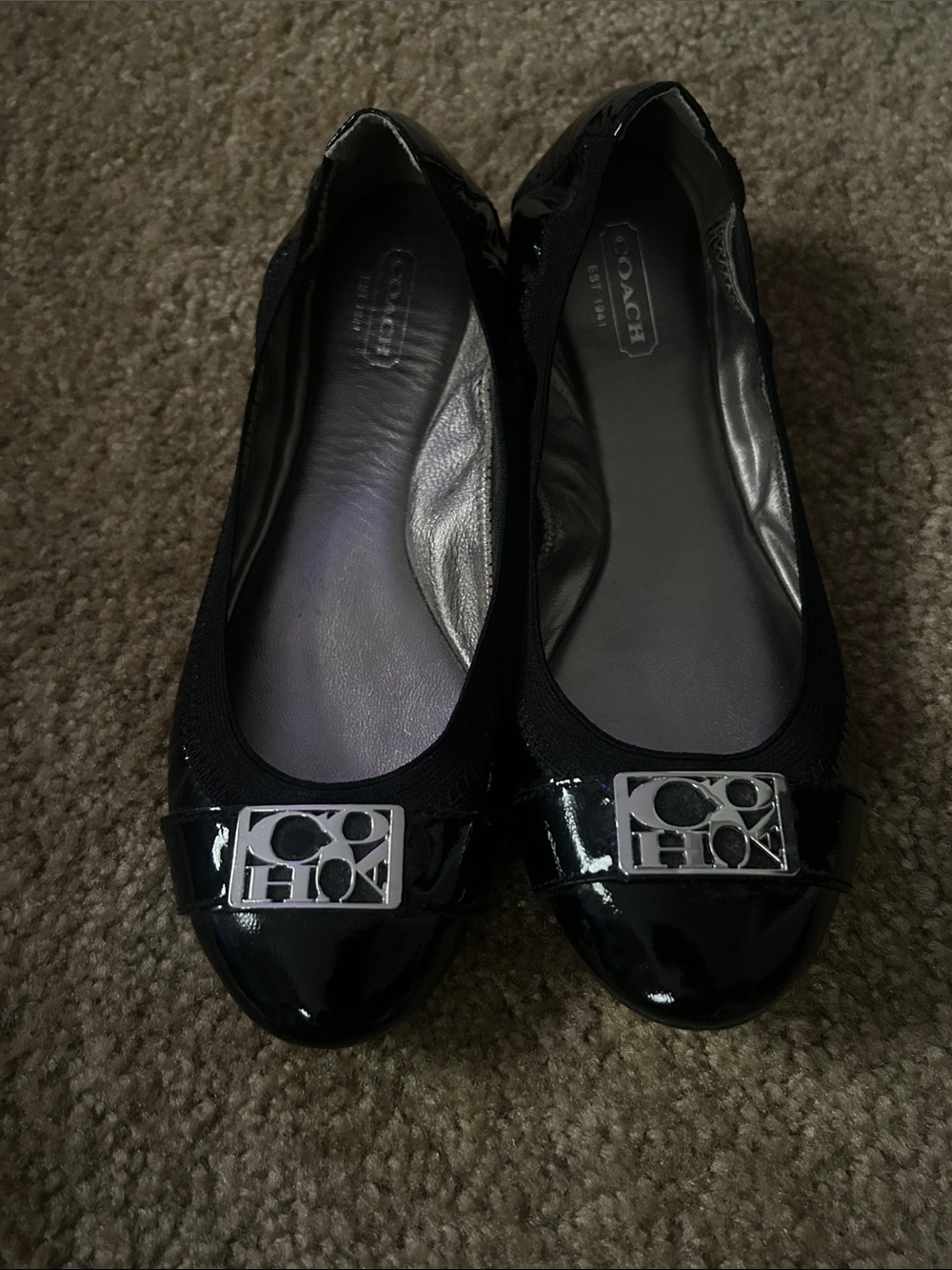 Coach Black Patent Logo Ballet Flats
